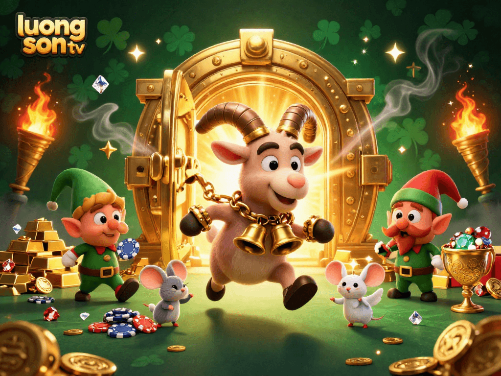 Engage with luong son tv's thrilling casino ambiance featuring a festive Krampus goat and playful gremlins.