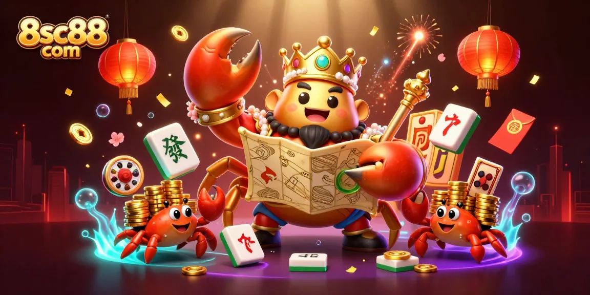 Experience thrilling gameplay at 8sc88 com with a vibrant casino illustration featuring a golden crab emperor.