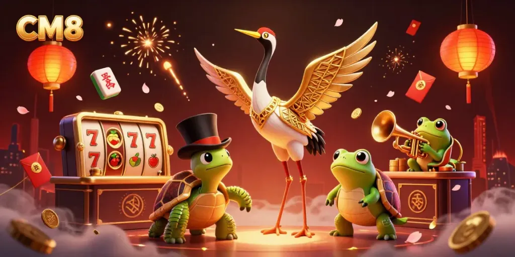 CM8 brings thrilling casino action with a cartoon art deco crane and fun gaming elements.