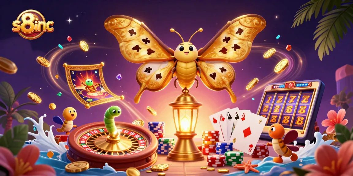 s8inc showcases a 3D atlas moth among casino elements, creating an engaging gaming atmosphere.
