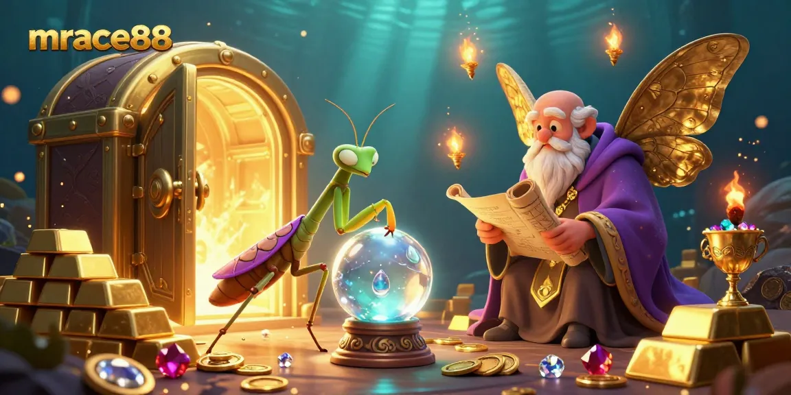 Engage with the vibrant mrace88 casino world, featuring slot reels, gems, and a mystical ambiance.
