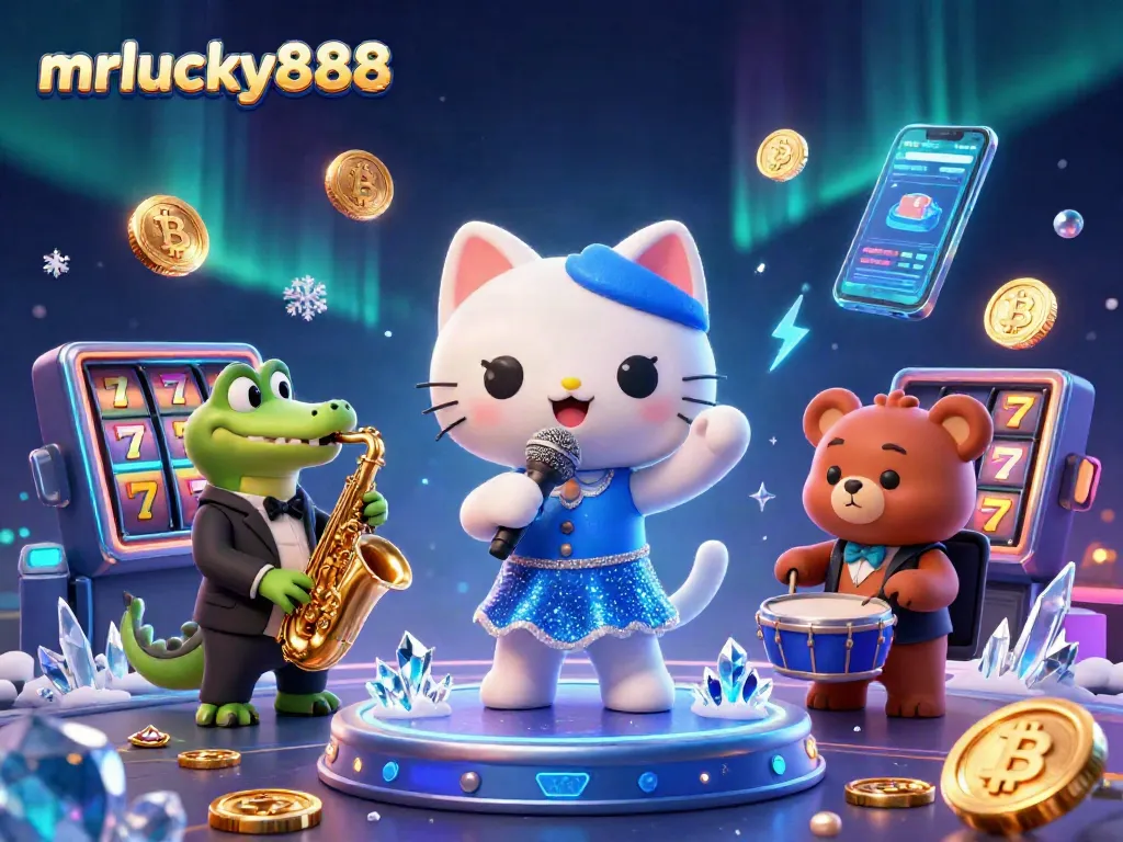 Experience gaming excitement with mrlucky888 featuring playful cartoon characters amidst vibrant casino elements.