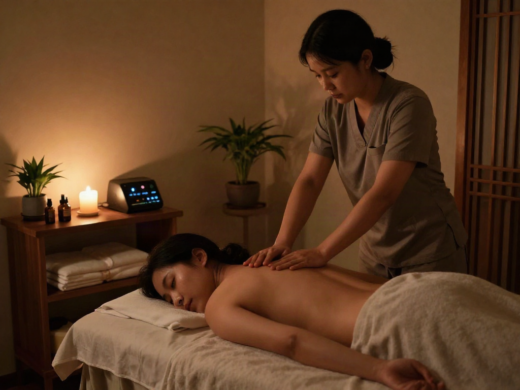 Relaxing massage experience showcasing 광진구출장안마 with calming atmosphere and skilled masseuse.