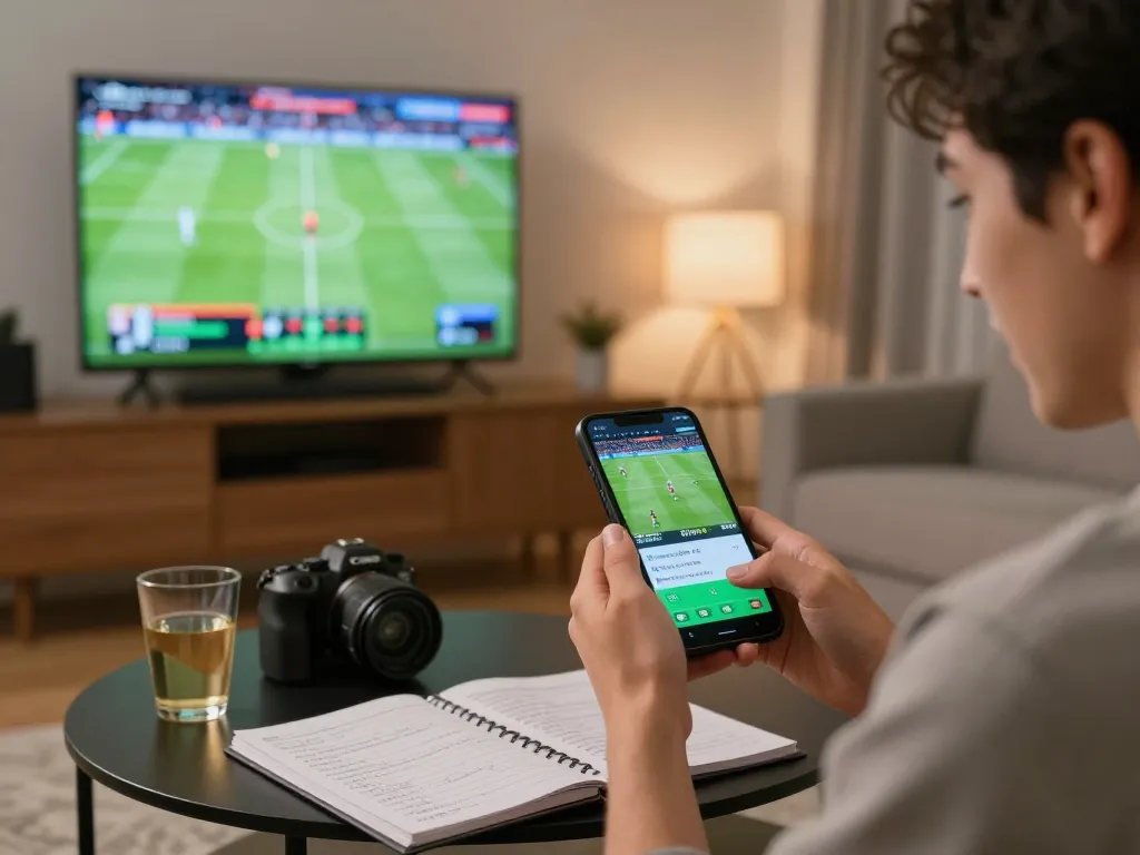 Engaging live betting on smartphone for tỷ lệ kèo nhà cái hôm nay in modern living room