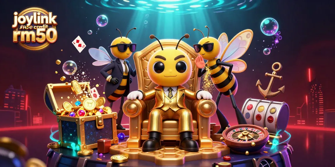 Engaging scene with joylink free credit rm50 and a bumblebee mob boss amid vibrant casino elements.